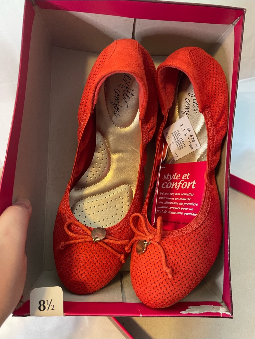 Orange Perforated Ballet Flats with Bow